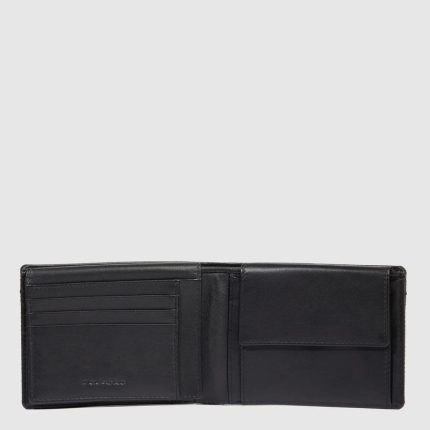 Piquadro Portafogli uomo nero in tessuto e pelle con porta documenti Orion