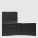 Piquadro Portafogli uomo nero in tessuto e pelle con porta documenti Orion