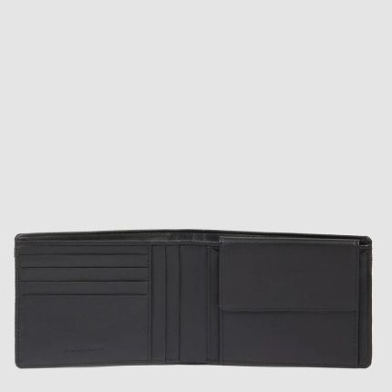 Piquadro Portafogli uomo nero in tessuto e pelle con portamonete Orion