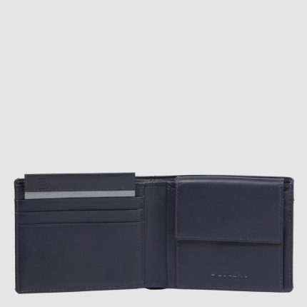Piquadro Portafogli uomo blu in tessuto e pelle con portamonete Orion