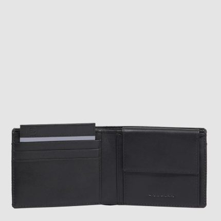 Piquadro Portafogli uomo nero in tessuto e pelle con portamonete Orion