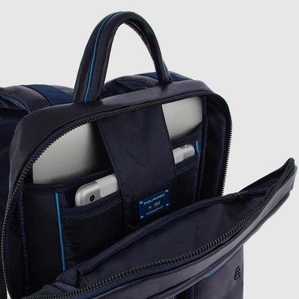 Piquadro Zaino blu in pelle porta computer e porta iPadlue Square