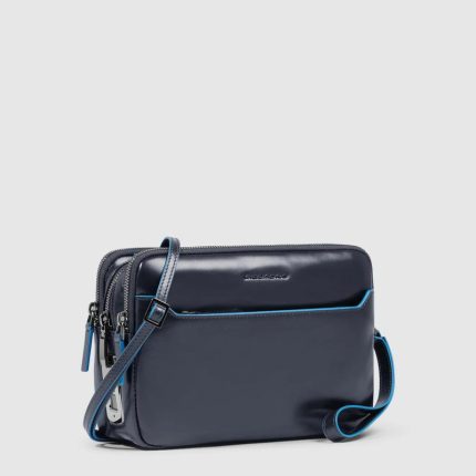 Piquadro Pochette uomo blu in pelle con chiusura a impronta digitale Blue Square