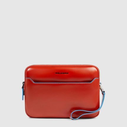 Piquadro Pochette uomo arancione in pelle con chiusura a impronta digitale Blue Square
