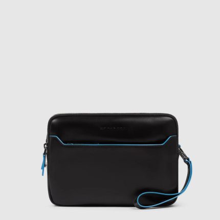 Piquadro Pochette uomo nero in pelle con chiusura a impronta digitale Blue Square
