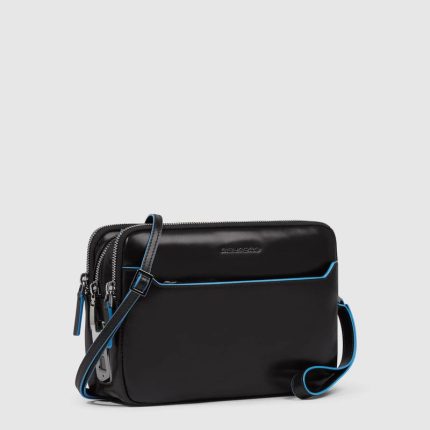 Piquadro Pochette uomo nero in pelle con chiusura a impronta digitale Blue Square
