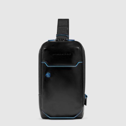 Piquadro Monospalla uomo nero in pelle personalizzabile Blue Square