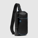 Piquadro Monospalla uomo nero in pelle personalizzabile Blue Square