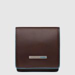 Piquadro Portamonete quadrato mogano in pelle Blue Square
