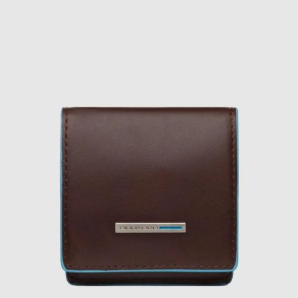Piquadro Portamonete quadrato mogano in pelle Blue Square