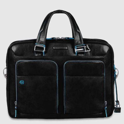 Piquadro Borsa nera in pelle porta pc 14" Blue Square