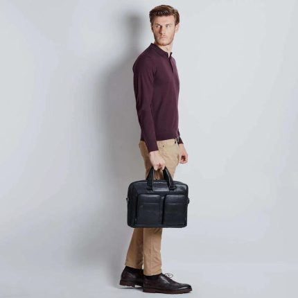 Piquadro Borsa nera in pelle porta pc 14" Black Square