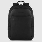 Piquadro Zaino nero in pelle porta pc 14" Black Square