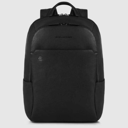 Piquadro Zaino nero in pelle porta pc 14" Black Square