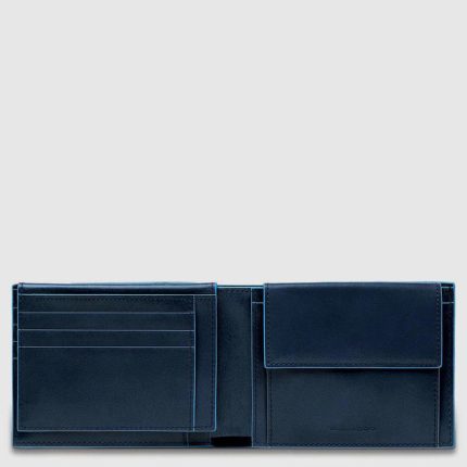 Piquadro Portafogli uomo blu in pelle con porta documenti Black Square