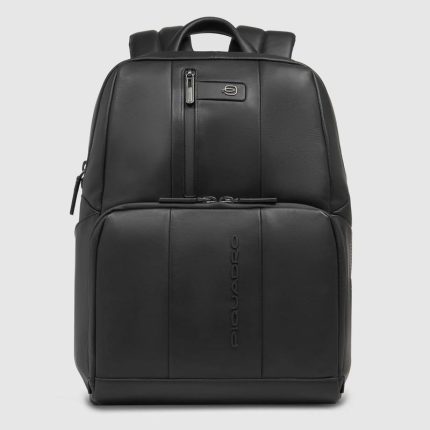 Piquadro Zaino nero in pelle porta pc 14" Urban