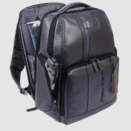 Piquadro Zaino blu in pelle porta pc 15,6" personalizzabile Urban