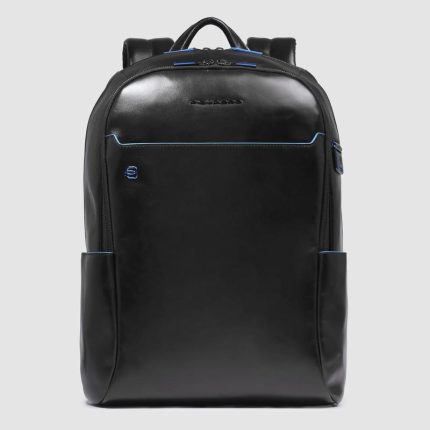 Piquadro Zaino nero in pelle porta pc 15,6" Blue Square