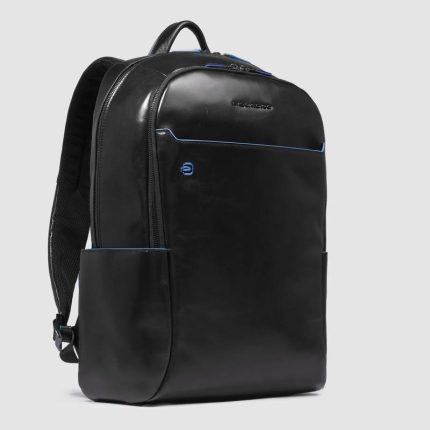 Piquadro Zaino nero in pelle porta pc 15,6" Blue Square
