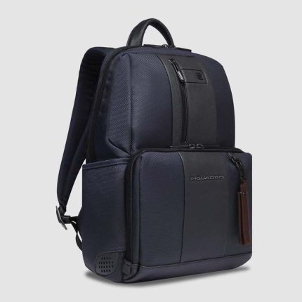 Piquadro Zainetto blu in tessuto riciclato e pelle porta pc 14" Brief