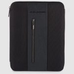 Piquadro Portablocco nero in tessuto riciclato e pelle con scomparto per iPado 12,9" Brief
