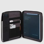 Piquadro Portablocco nero in tessuto riciclato e pelle con scomparto per iPado 12,9" Brief