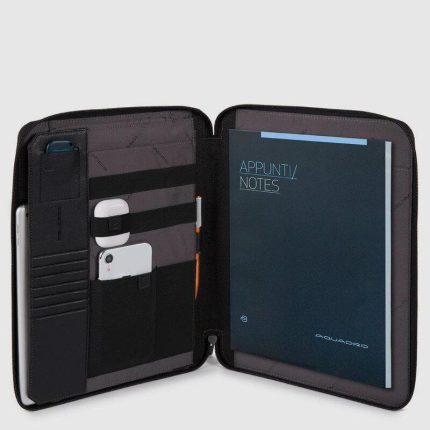 Piquadro Portablocco nero in tessuto riciclato e pelle con scomparto per iPado 12,9" Brief