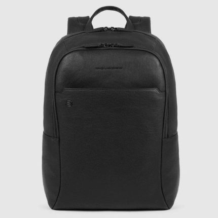 Piquadro Zaino nero in pelle porta pc 15,6" Black Square