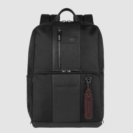 Piquadro Zainetto nero in tessuto riciclato e pelle porta pc 14" Brief