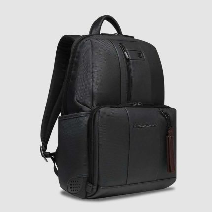 Piquadro Zainetto nero in tessuto riciclato e pelle porta pc 14" Brief
