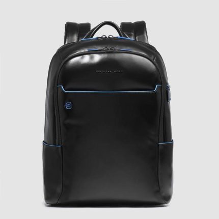 Piquadro Zaino nero in pelle porta pc 14" Blue Square