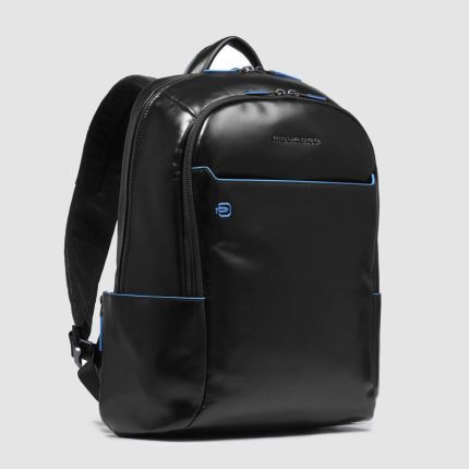 Piquadro Zaino nero in pelle porta pc 14" Blue Square