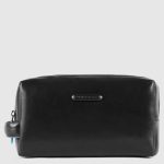Piquadro Beauty case uomo nero in pelle a due scomparti Blue Square