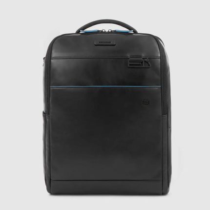 Piquadro Zaino nero in pelle porta computer 15,6" e porta iPadlue Square