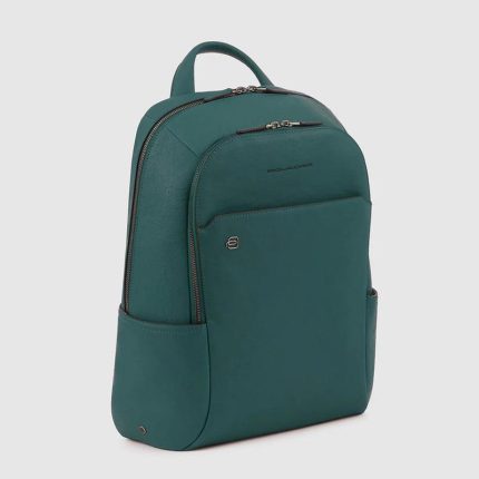 Piquadro Zaino verde in pelle porta pc 14" Black Square