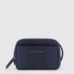 Piquadro Beauty case uomo blu in tessuto riciclato e pelle Brief