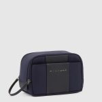 Piquadro Beauty case uomo blu in tessuto riciclato e pelle Brief