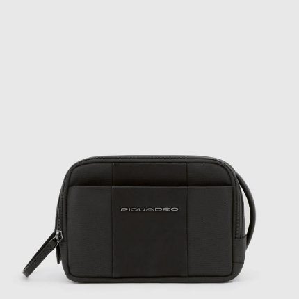 Piquadro Beauty case uomo nero in tessuto riciclato e pelle Brief