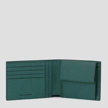 Portafogli uomo verde in pelle con porta monete Black Square