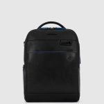Piquadro Zaino nero in pelle porta PC 14" con porta iPadlue Square
