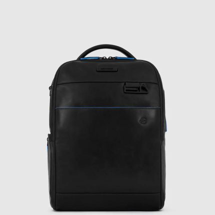 Piquadro Zaino nero in pelle porta PC 14" con porta iPadlue Square