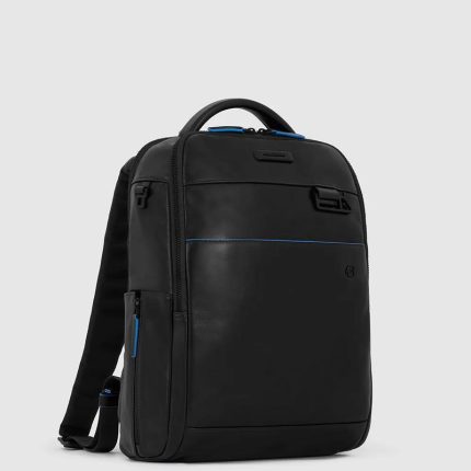 Piquadro Zaino nero in pelle porta PC 14" con porta iPadlue Square