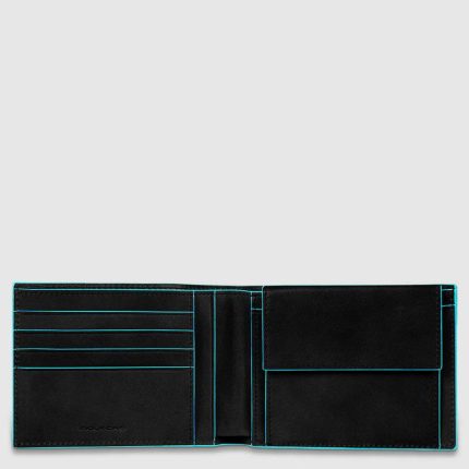 Piquadro Portafogli uomo nero in pelle con portamonete Blue Square