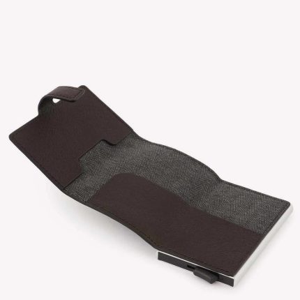 Piquadro Portacarte testa di moro in metallo e pelle Black Square