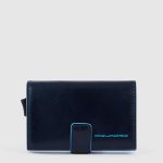 Piquadro Portacarte blu in metallo e pelle Blue Square
