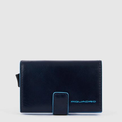 Piquadro Portacarte blu in metallo e pelle Blue Square