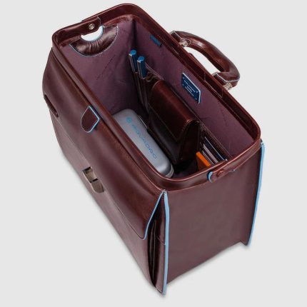 Piquadro Borsa da dottore mogano in pelle Blue Square