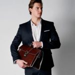 Piquadro Borsa da dottore mogano in pelle Blue Square