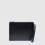 Piquadro Pochette uomo nera in pelle porta iPadni Blue Square