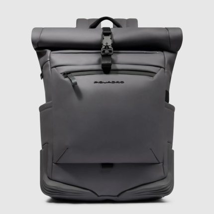 Piquadro Zaino roll-top grigio in tessuto gommato resistente all'acqua porta pc 15,6" Corner 2.0